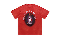 Красная стильная футболка с рисунком "роза" спереди