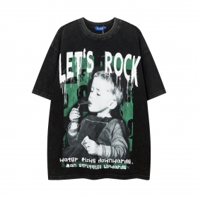  Let's Rock чёрная футболка с принтом на груди "мальчик с сигаретой"