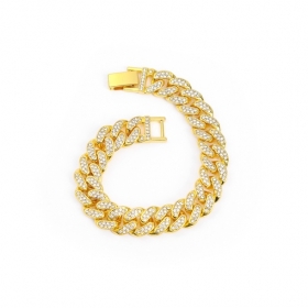 Стильный золотой браслет со стразами имеет панцирное плетение - 20 см