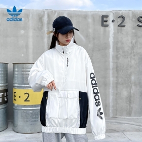 Adidas белый анорак свободного кроя с нашитыми карманами на липучках
