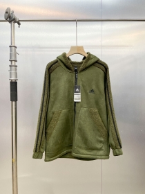 Зелёный двухсторонний зип худи Adidas плюш