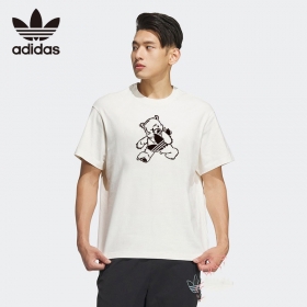 Белая Adidas с принтом "Мишка" универсальная футболка
