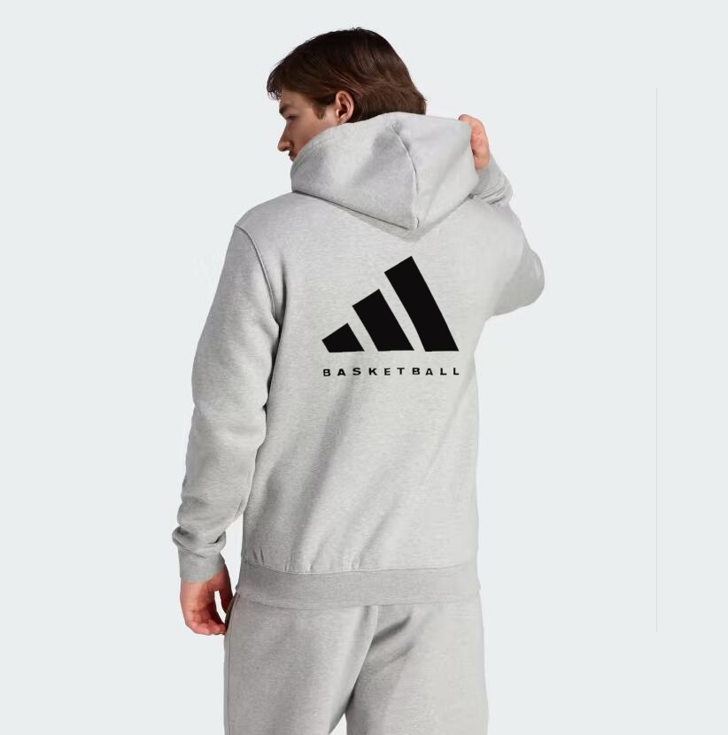 Серое худи Adidas выполнено из 100% хлопковой ткани